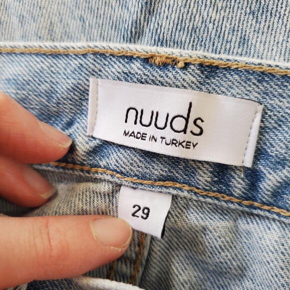 Nuuds Jeans Womens 29 Light Wash Curvy Straight Distressed Raw Hem High Rise - Picture 4 of 12